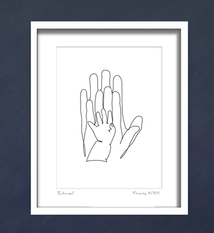‘Entwined’ is a beautiful one line drawing of three hands - the father’s, the mother’s and the baby’s.